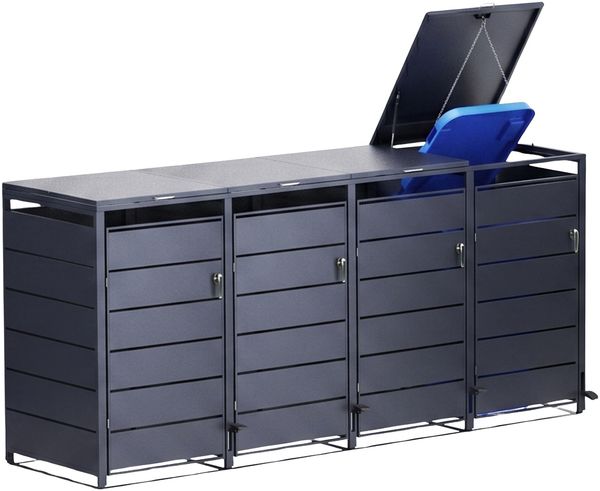 Mülltonnenbox mit Pedal 4 Mülltonnen PedBox Anthrazit Alu verzinkt 286 x 116 cm