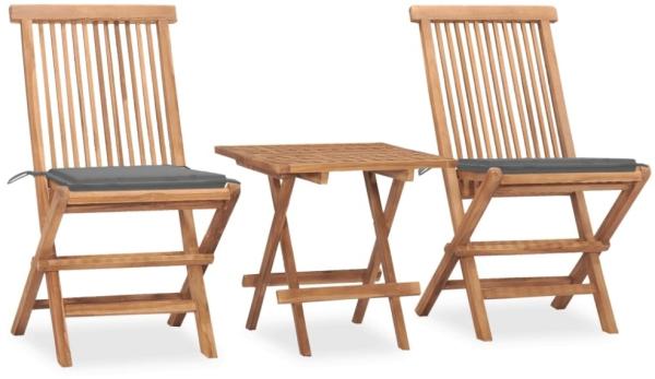 vidaXL 3-tlg. Garten-Essgruppe mit Kissen Klappbar Massivholz Teak 3063199