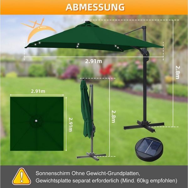 Clanmacy Ampelschirm Marktschirm Wasserdicht Beschichtung - 360°schwenkbar - Kurbelmechanik