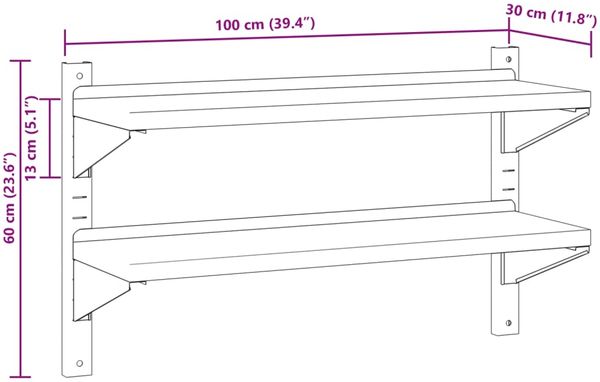 vidaXL Wandregal mit 2 Böden 100x30x60 cm Silbern Edelstahl 30310 Bild 10