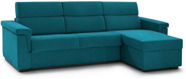 Dmora Schlafsofa mit Halbinsel Esca, Verwandelbares Ecksofa für das Wohnzimmer, gepolstert, abnehmbar, 100 % Made in Italy, 285x160 h100 cm, Hellblau