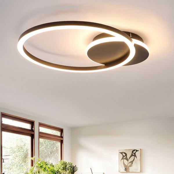 Nettlife LED Deckenleuchte Wohnzimmer 24W Schwarz Modern 2-Ringen 3000K Warmweiß, LED fest integriert, Warmweiß, Metall Deckenleuchten für Wohnzimmer Esszimmer