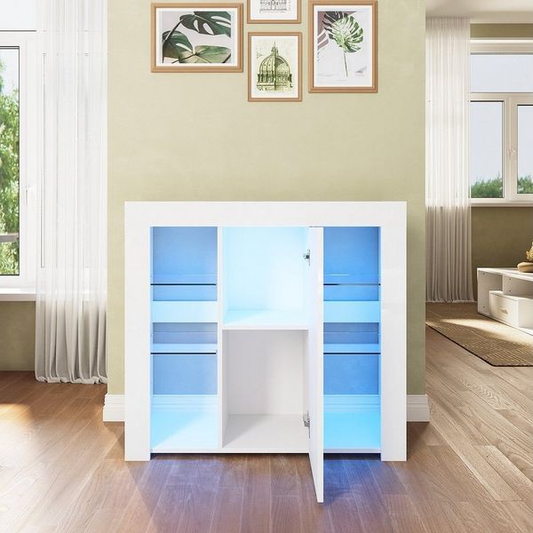 SONNI Sideboard Sideboard Küchenschrank mit LED Beleuchtung 90x35x83cm, Hochglanz, mit Schranktür und 4 glas Einlegeböden, Wohnzimmerschrank