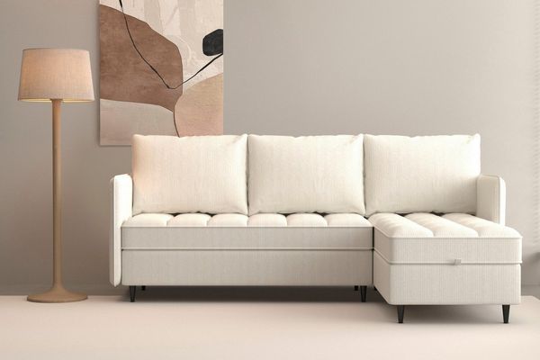 Dorel Home Ecksofa LINDHUS, L-Form, verschiedene Stellvarianten, Modulsofa, Recamiere, Stauraum, Cord und Chenille-Bezug