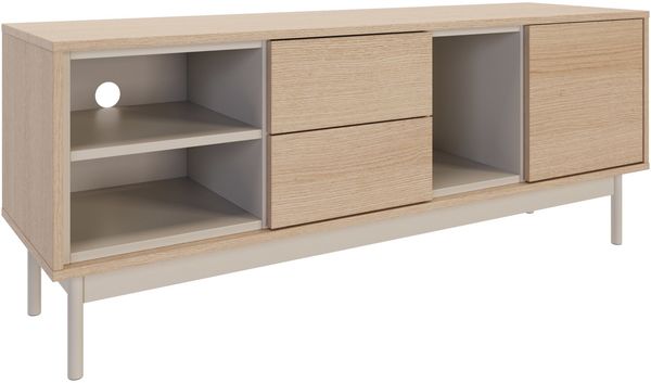 Selsey 'Layen' TV-Lowboard mit zwei Schubladen und drei offenen Fächern, Eichenholzoptik / Kaschmirgrau