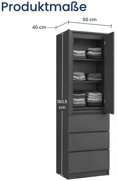 Home Collective Kleiderschrank Garderobenschrank Mehrzweckschrank Schrank platzsparend & vielseitig (50x40x180,5 cm (BxTxH), ideal für Schlafzimmer Flur & Arbeitszimmer) mit 2 Türig 3 Einlegeböden & 3 Schubladen in anthrazit
