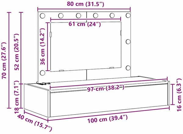 vidaXL Schminktisch mit Speicher Braun 100 x 40 x 70 cm Holzwerkstoff 865242 Bild 11