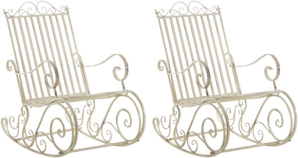 Schaukelstuhl ANNA 2er Set Antik Outdoor - 56x90x94cm, Metall, Antik-Creme | Gartenstuhl Liegestuhl Relaxstuhl Garten Terrasse