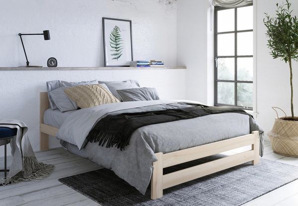 Home Collective Holzbett mit Lattenrost Modern Bett Kiefer Bettgestell Massivholzbett Klassisch (90x200, 120x200, 140x200, 160x200 cm), Doppelbett, Skandi Boho Landhaus Kopfteil mittel 120x200 cm natur