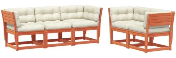 vidaXL 5-tlg. Garten-Sofagarnitur mit Kissen Wachsbraun Kiefernholz 3217002