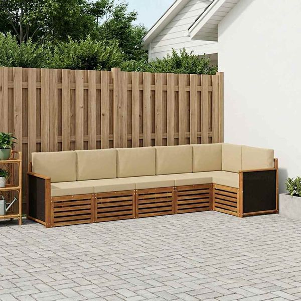 vidaXL Ecksofa Set 5 pcs Natur Massives Akazienholz und Polyester 3384404