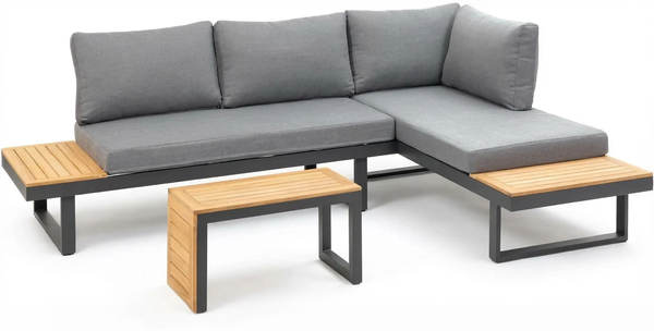 greemotion Lounge-Set Samara, 2-teilig, Gartenmöbel-Set, Loungemöbel-Set, aus Aluminium, schwarz, anthrazit, Holzfarben