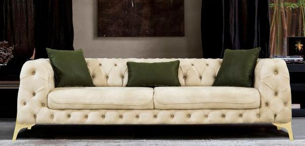 Casa Padrino Luxus Chesterfield Schlafsofa Cremefarben / Gold 250 x 95 x H. 72 cm - Modernes Wohnzimmer Sofa - Chesterfield Wohnzimmer Möbel