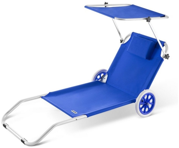 Casaria Gartenliege Kreta, Sonnenliege klappbar Strandliege mit Rollen Dach Kissen Aluminium Blau