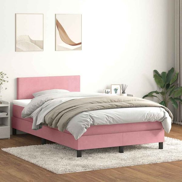 vidaXL Boxspringbett mit Matratze Rosa 120x220 cm Samt 3316064