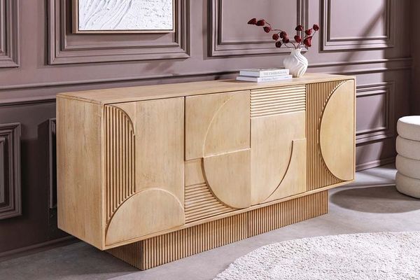 riess-ambiente Sideboard ART DECO 170 cm weiß gekälkt – Mangoholz, massiv, handmade, Stauraum (Einzelartikel, 1 St), kunstvoll gefertigte Kommode mit 3D‑Front - ideal für Wohnzimmer & Co.