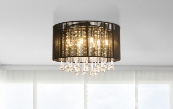 LED Glaskristall Hängelampe, Seide schwarz, 40 cm, BAGANA