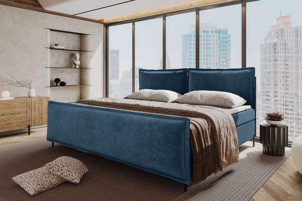 99rooms Vero Plus Familienbett Boxspringbett 220×200 cm Cordstoff POSO Blau