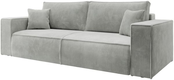 Selsey 'FARESE' Sofa mit Schlaffunktion, Stauraum und Cordbezug, Hellgrau, ca. 85 x 257 x 102 cm