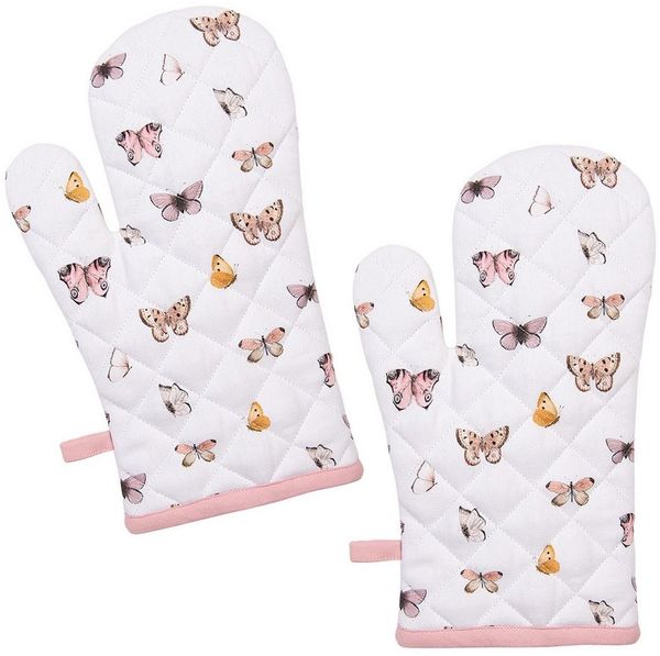 Clayre & Eef Topfhandschuhe Butterfly Paradise, (Set, 2-tlg, 2-teilig), Ofenhandschuhe wattiert Größe: ca. 18x30cm
