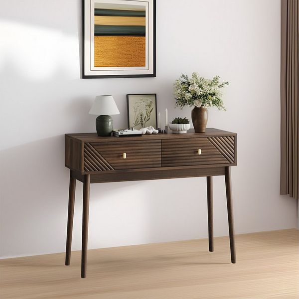 MODFU Schreibtisch mit Schubladen (Walnuss Konsolentisch im Mid-Century Modern Design, 1-St)