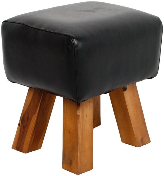 Leder Hocker MAXI-S Schwarz ca. L40cm Teak Echtleder Lederbank Sitzbank Turnbock