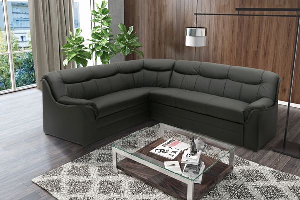 DOMO. collection Ecksofa Berlin FK, Sofa in L-Form mit Schlaffunktion und Federkernpolsterung, Eck-Couch, Polsterecke, Polstergarnitur 250 x 205 x 89 cm (BxTxH), schwarz