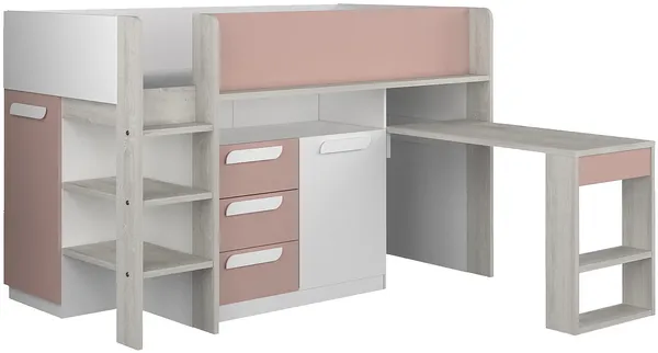 Vente-unique - LOUKALA Bett Holz, Platte PuderrosaBeige - B 193,8 cm x H 131,5 cm x L 207 cm