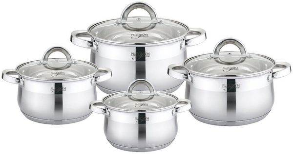 Platinum Kochtopf 8 tlg Edelstahl Kochtopfset Induktion Kochtopf Töpfe Topf Deckel Unive, (8-tlg)