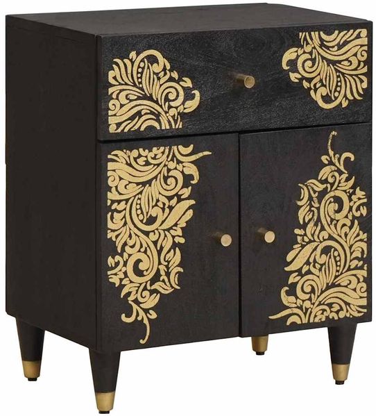 vidaXL Nachttisch mit Tür Schwarz 50 x 33 x 60 cm Massivholz Mango 4018819