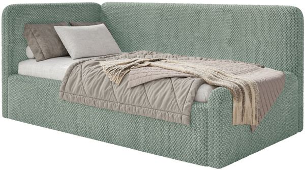 Selsey 'Fanko' Jugendbett 90x200 cm mit Matratze, Kopfteil links, Plüsch, Salbeigrün