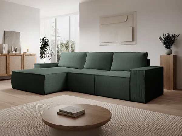 Vente-unique - AMELIA Sofa StoffSamt Grün - B 167 cm x H 85 cm x L 297 cm