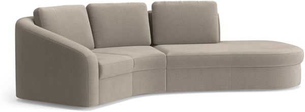 Cavadore Ecksofa Jawa / Bodennahe Eckcouch mit Element 1-sitzig und Trapezecke halbrund (60 Grad) / 266 x 88 x 230 / Mikrofaser, Perlbeige