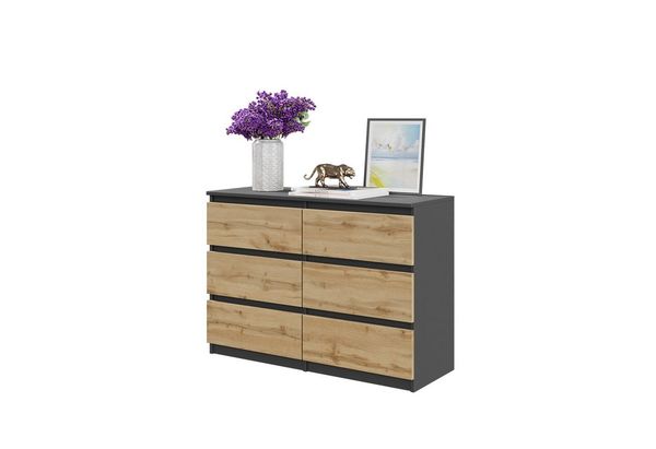 Furnica Kommode GABRIEL 6 Schubladen - Anthrazit Grau H70cm B100cm T33cm