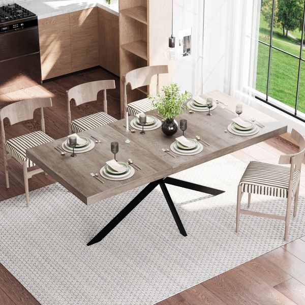 Esstisch 140-180x80x76 cm, ausziehbar, Grau, MDF-Metall mit verstecktem Stauraum und X-Gestell