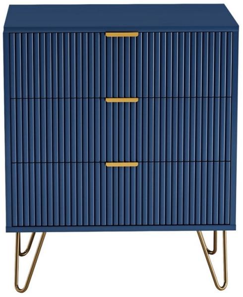 SEEZSSA Nachttisch Nachtschrank mit Schubladen,Nachtkommode, Nachtkonsole (Kommode für Wohnzimmer Arbeitszimmer Schlafzimmer 60x40x70cm), Moderner Beistelltisch Mit Wellenmuster mit 3 Schublade,Marineblau