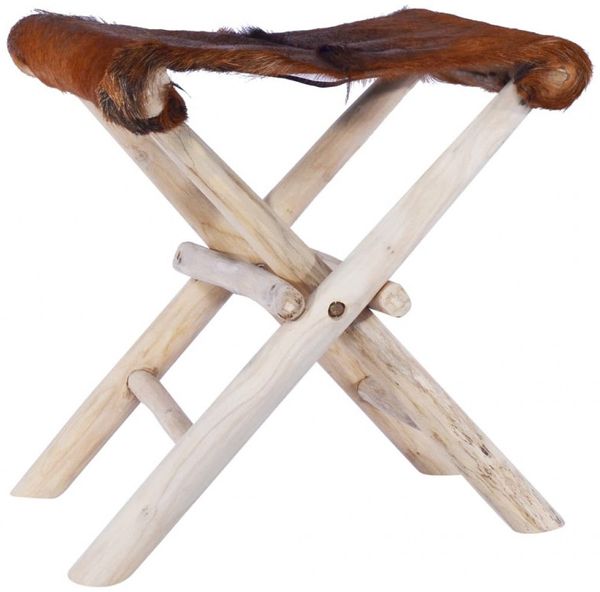 vidaXL Klapphocker Ziegenleder und Massivholz Teak 288815