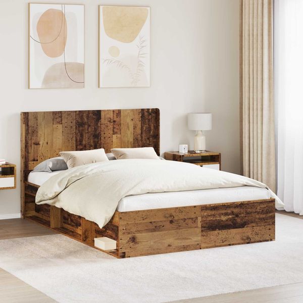 vidaXL Bettgestell mit Stauraum und Kopfteil Altholz 150 x 200 cm 3413843
