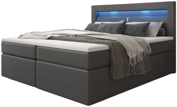 Boxspringbett Repos mit LED und USB 140x200 Grau H3 (70-100kg)