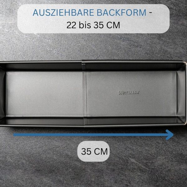 WESTMARK Brotbackform ausziehbar, Back Meister, Anthrazit, ausziehbar, sauerteigbeständig, hitzebeständig bis 230 ° C