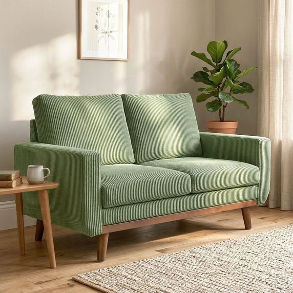HOMCOM 2-Sitzer mit dicker Rückenlehne, Armlehne, 2-Sitzer Sofa 1 Teile, Kompaktes Retro Cordsofa mit Holzlatten und Taschenfedern