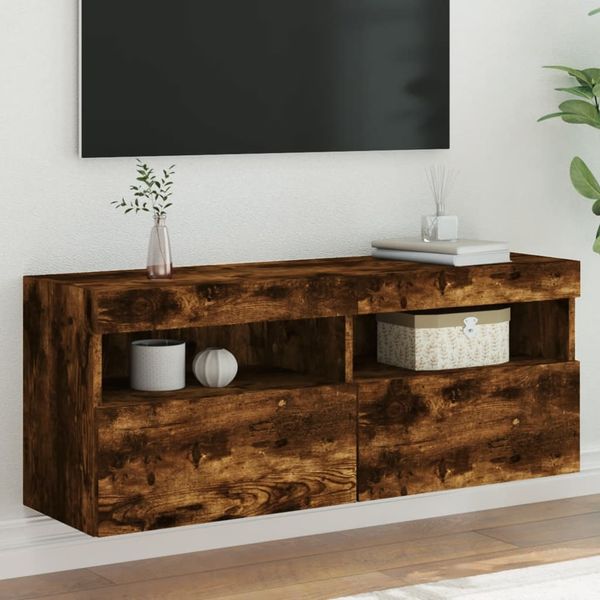 vidaXL TV-Wandschrank mit LED-Leuchten Räuchereiche 100x30x40 cm 837215