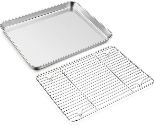 Joyfair Edelstahl Backblech mit Abkühlgitter Set 40.5x30.5x2.5cm