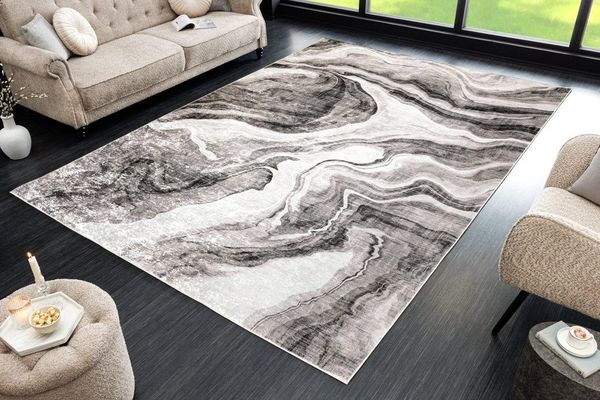 riess-ambiente Designteppich ART RUGS 350x240cm grau weiß · Kurzflor-Teppich im modernen Design, rechteckig, Höhe: 8 mm, XXL · Wohnzimmer · Fußbodenheizung-geeignet · Indoor · Grafikmuster