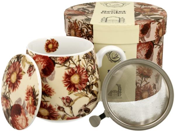 DUO FLORAL Fassbecher 430 ml PEONY mit Teesieb, New Bone China Porzellan