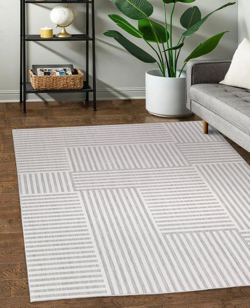 DomDeco Outdoorteppich In- & Outdoor Teppich JORIS, Serie "Solea", Creme-Grau, 120 x 170 cm, Rechteckig, Wetterfest & UV-beständig, schimmelresistent