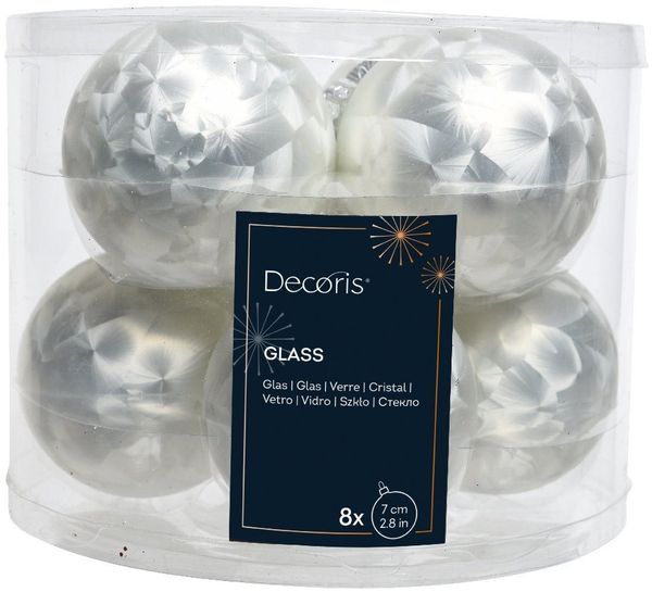Kaemingk Weihnachtsbaumkugel, Weihnachtskugeln Glas 7cm x 8 Stück - Weiß Eislack