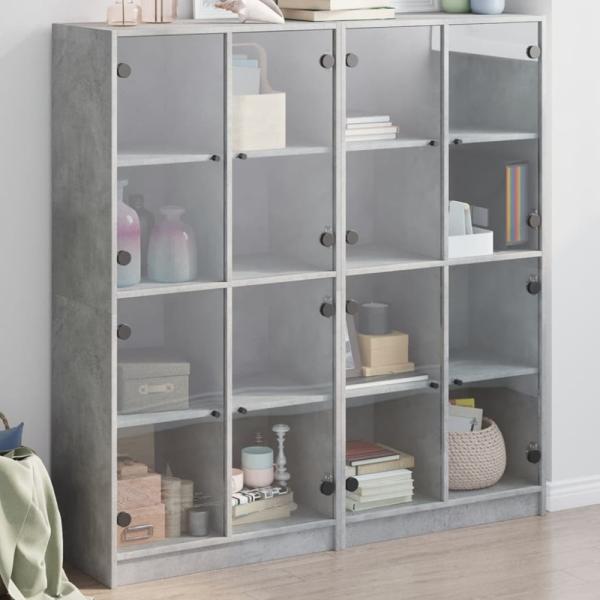 vidaXL Bücherschrank mit Türen Betongrau 136x37x142 cm Holzwerkstoff 3206520