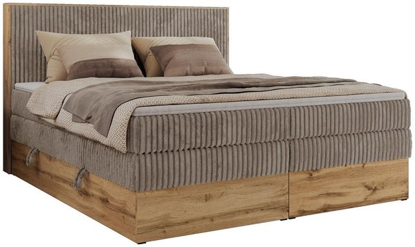 MKS MÖBEL Boxspringbett WOOD CLASSIC KING (Packung, Set, Topper T25/Visco, hohe Kopfteil, Multipocket-Matratze), Polsterbett, zwei Bettkästen, Möbelplattenelementen