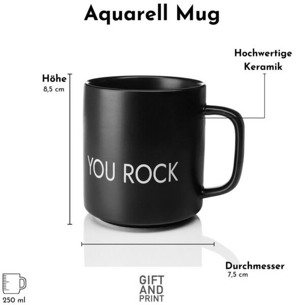 Giftandprint Tasse Schwarz You Rock Tasse Schlicht Valentinstaggeschenk für die Liebste, Mikrowellengeeignet, Spülmaschinengeeignet, Mit Geschenkbox